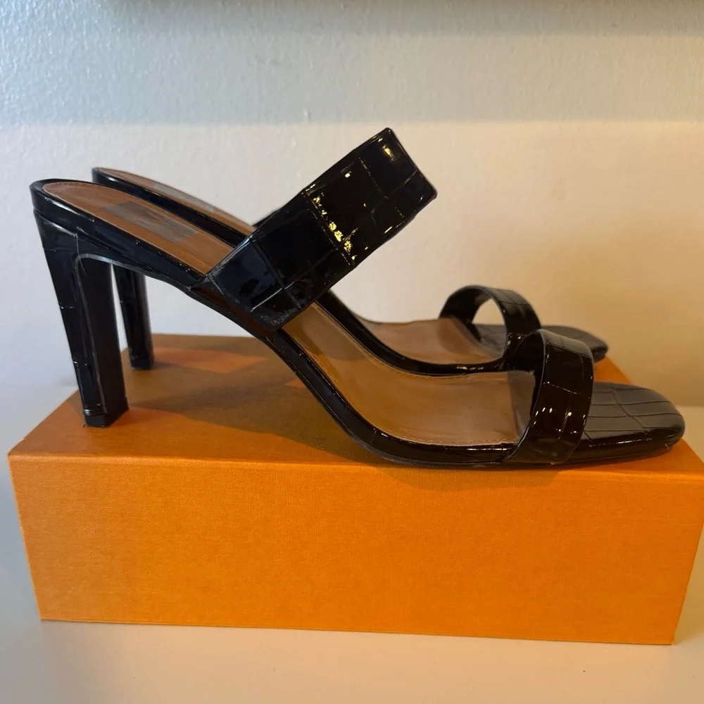 DV by Dolce Vita Black Croc Heel Mule Sandals - Picture 4 of 8